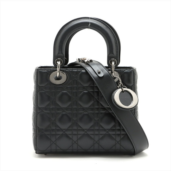 Christian Dior My Lady Dior Cannage Leather 2WAY Handbag Black - Picture 1 of 10